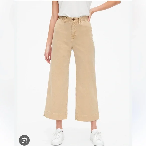 GAP High Rise Wide Leg Crop Khaki Chinos - Picture 2 of 7